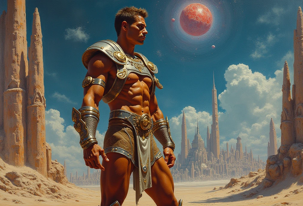 Photorealistic, ((best quality)), ((masterpiece)), (detailed), solo, 1man, ancient mythology, greek mythology , he is Atlas, holding the planet earthh on his back, the titan carrying the world Earth, massive planet Earth on his shoulders, he is struggling to hold the planet Earth on his back, he is carrying the planet Earth on his back, the planet Earth is on his back, dark fantasy scene, dark fantasy photography, 1boy, 8k, high detailed, ultra-detailed, Stylish Pose, real skin texture, dark cinematic lighting, 18-year-old male model, handsome, tall, cute looking, evil look, dark look, powerful, a young male handsome model, super strong, muscular, fit, massive muscles, six pack, clean shave, blue eyes. short messy brown hair, messy hair, ancient Greek small skirt, linen antique draped cloth skirt, ancient outerspace, constellation, galaxies, stars in the background