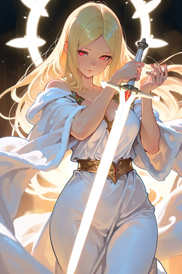 ​masterpiece、top-quality、(Blonde colored long hair、I have bangs:1.1)、(25 year old woman)、 (gold eyes:1.5)、(Big round eyes:1.5)、(Emphasis on the chest:0.5)、(modest smile expression:1.3)、(Staring:1.5)、(Close-up of the subject's face:0.5)、
Military uniform、red jacket、White shirt、White pants、Army red Caps、Red military cloak、
standing、five perfect and beautiful fingers、Bust Shot、
Alone、Open your mouth、Fearless smile、(large Breasts:1.3)、(Glowing Skin:1.2)、(dynamic pose hand holding a sword gripping one Rapier in hand:1.3)、midriff peek、Off the shoulder、(Camel toe)、Uplifting、Have a rapier grip、