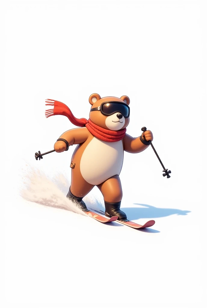 Winter sports mascot .  Minimalism mascot styling. Bear skiing with a scarf and ski goggles. Simple mascot without background . A bear is skiing . sports.  white background