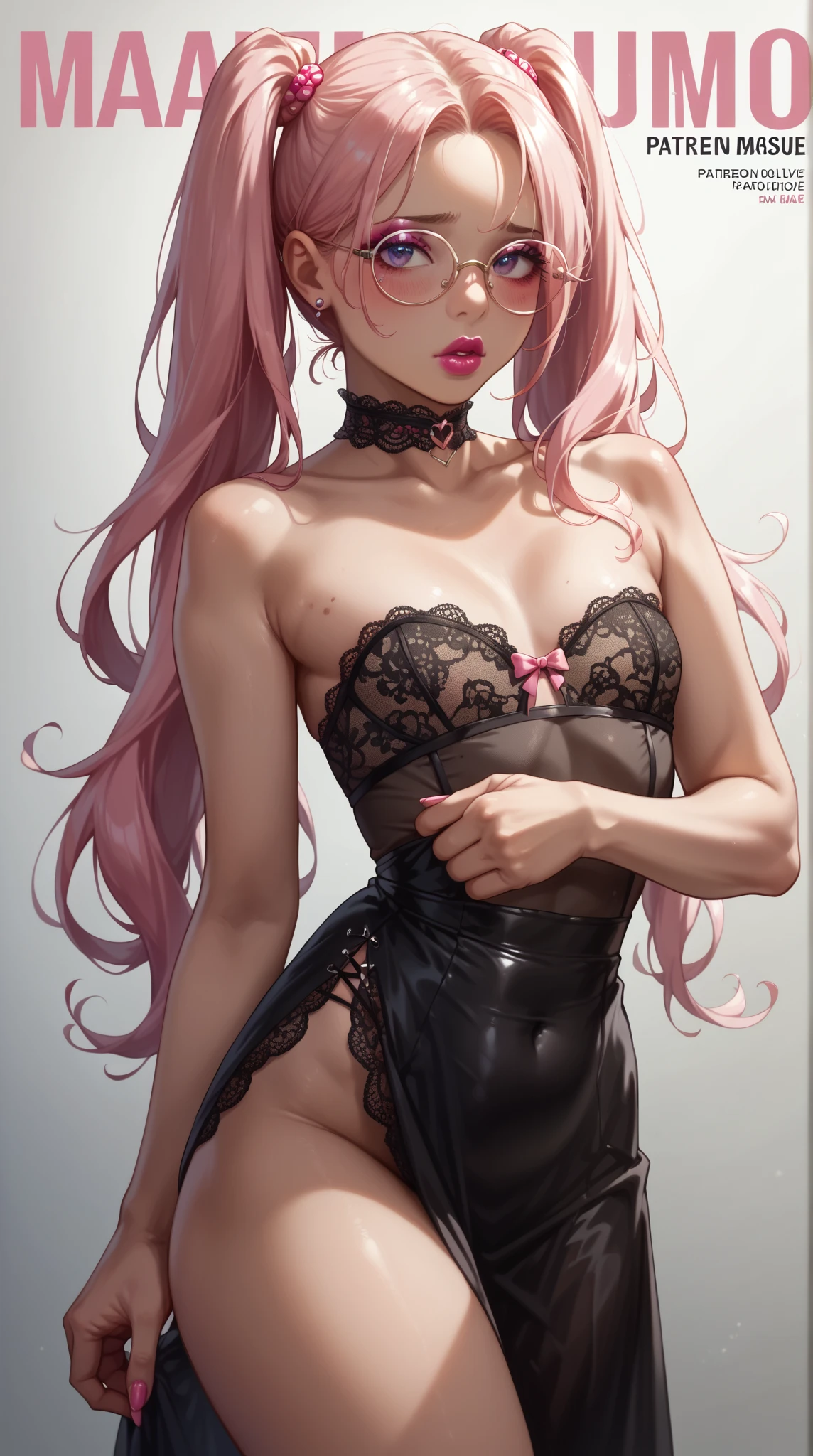 One girl, beautiful body, sexy, black lingerie, big breast