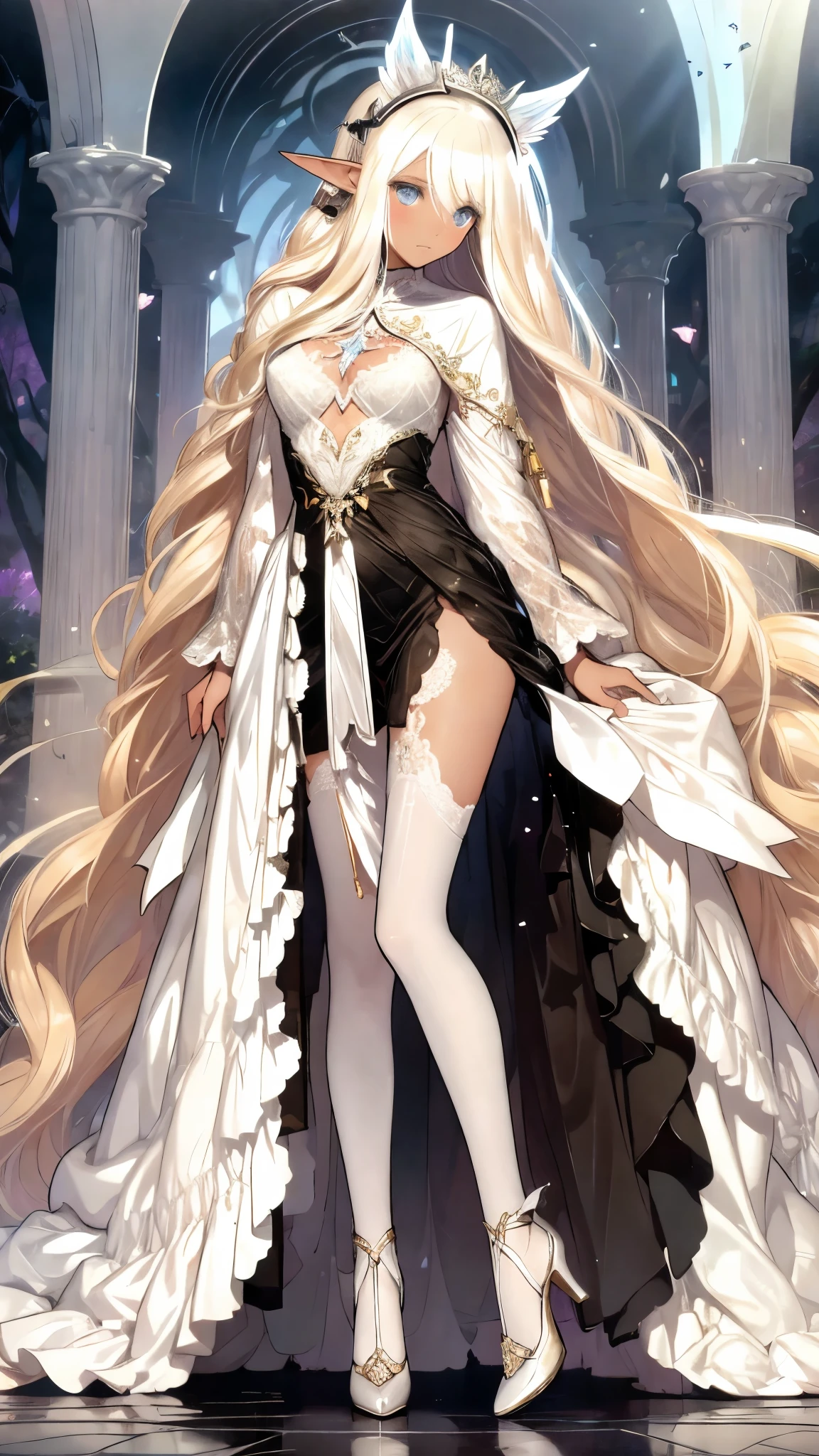 Long hair like snow appears in Güwetz art, bows dot its hair, nuanced style, by Yuyu wanders in the picture, delicate Yu, soft tones, as if the champion of the competition, perfect body proportions, sexy girls, seductive posture, long legs, realistic style. - Pixiv from YKDBOOM.
