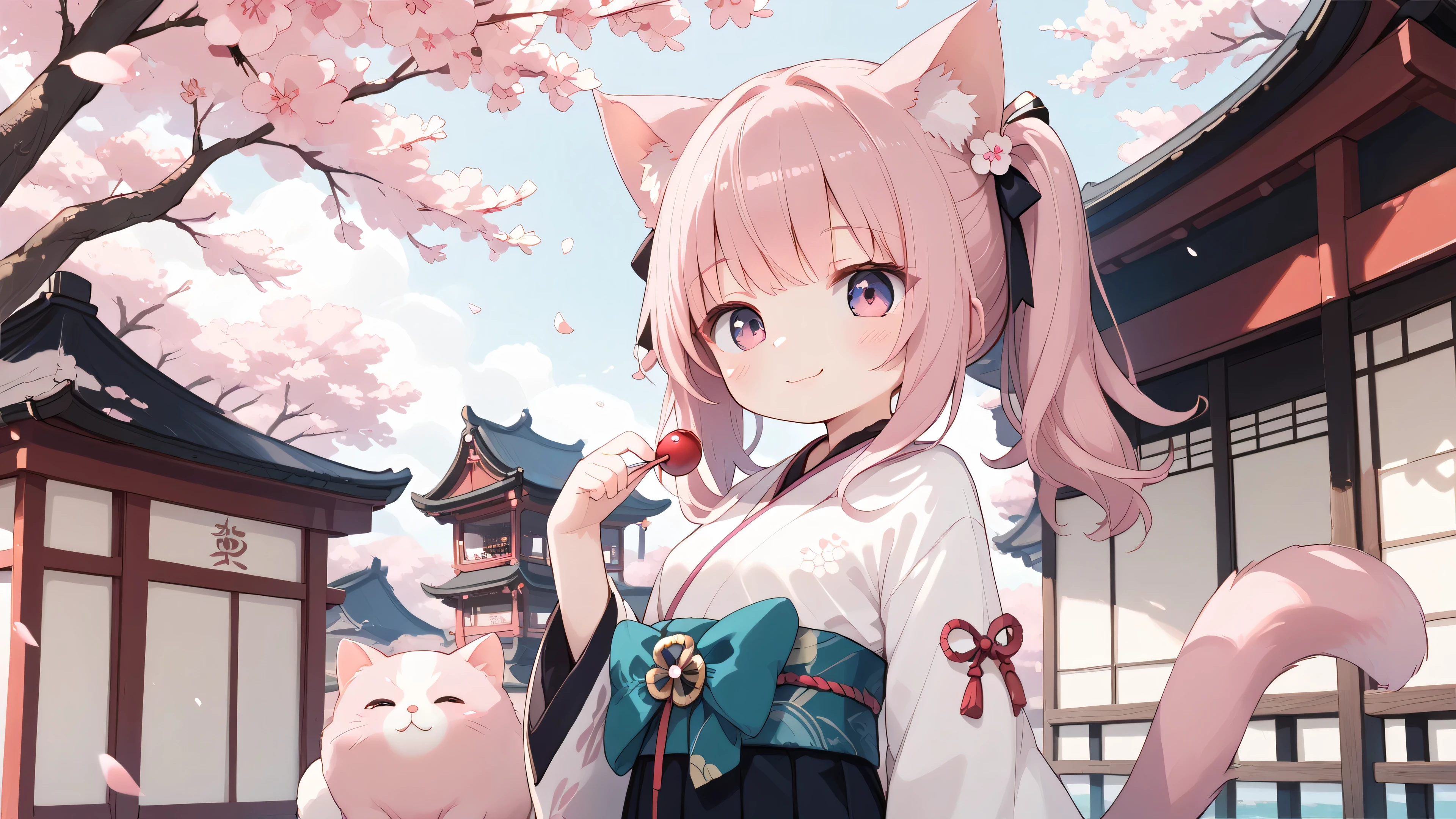 cherry blossom background and cute cat girl