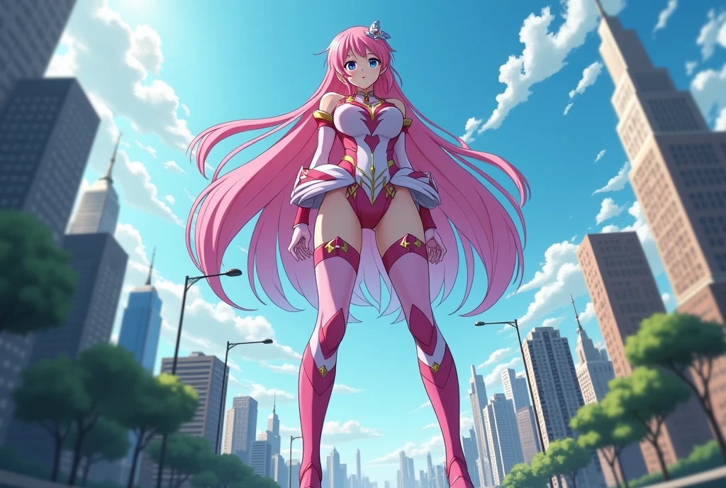 A cute woman (super heroine outfit, crazy matching hair, powers on display) heroic pose, street of new york, facing down a mob of mutant monsters