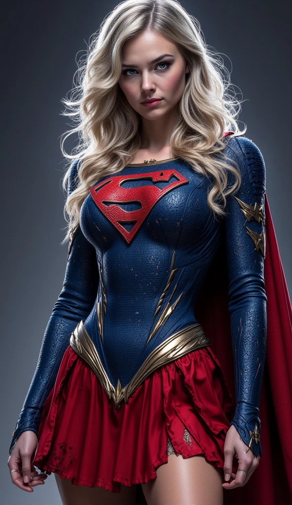 high cinematic quality, fotografia profissional, cena de fantasia, Supergirl stopping a missile, supergirl usa terno preto e dourado, terno sexy,com uma camada flutuante e um "s" No peito. Totally sexy in sensual dynamic pose, Fantasia Sexy Supergirl .