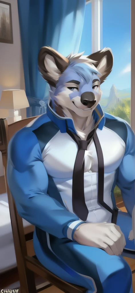 .Masterpiece,Best quality,Detailed background,hi，It's nothing,nj5furry,window,Sunlight,The name of the plant is forget-me-not, Solo,solofocus,Male,Male focus,anthro,Tiger or dog,(sport:0.5), (Blue-and-white-fur,,Black eyebrows:1.5),view the viewer, Elaborate Eyes,Detailed eyes,Onyx eyes,Puppeteer,5 fingers, (see-through raincoat),Smile with flowers in hand，Waiting for someone to knock him down，yaoi,Strong body，Majesty，He took the initiative to lift his shirt，Expose eight-haired abs and two thick pectorals,FURRY CHARACTER.