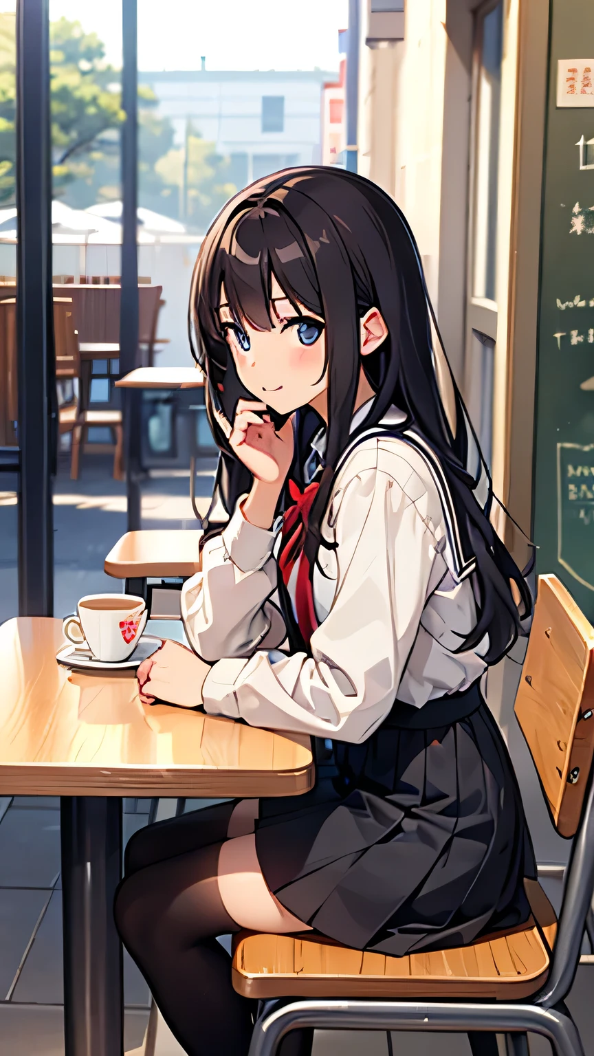 Cute pretty girl high school student daytime cafe 