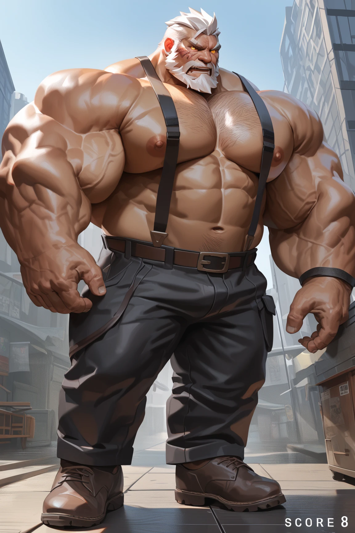 1boy, 1man, solo, a potrait (furry cat), (face, detailed face, bearded, beard, thick mustache), Park, extremely huge muscular, massive muscular , (topless, shirtless, shorts), well-muscled old man. ((extremely muscle size, super thick arms, huge pec, hyper pec, bigger chest, extremely wide pectoral , huge arms)), wide smiling. Add textures and details to make the image more realistic, such as the appearance of the. Make sure the resulting image is high resolution, 8K quality