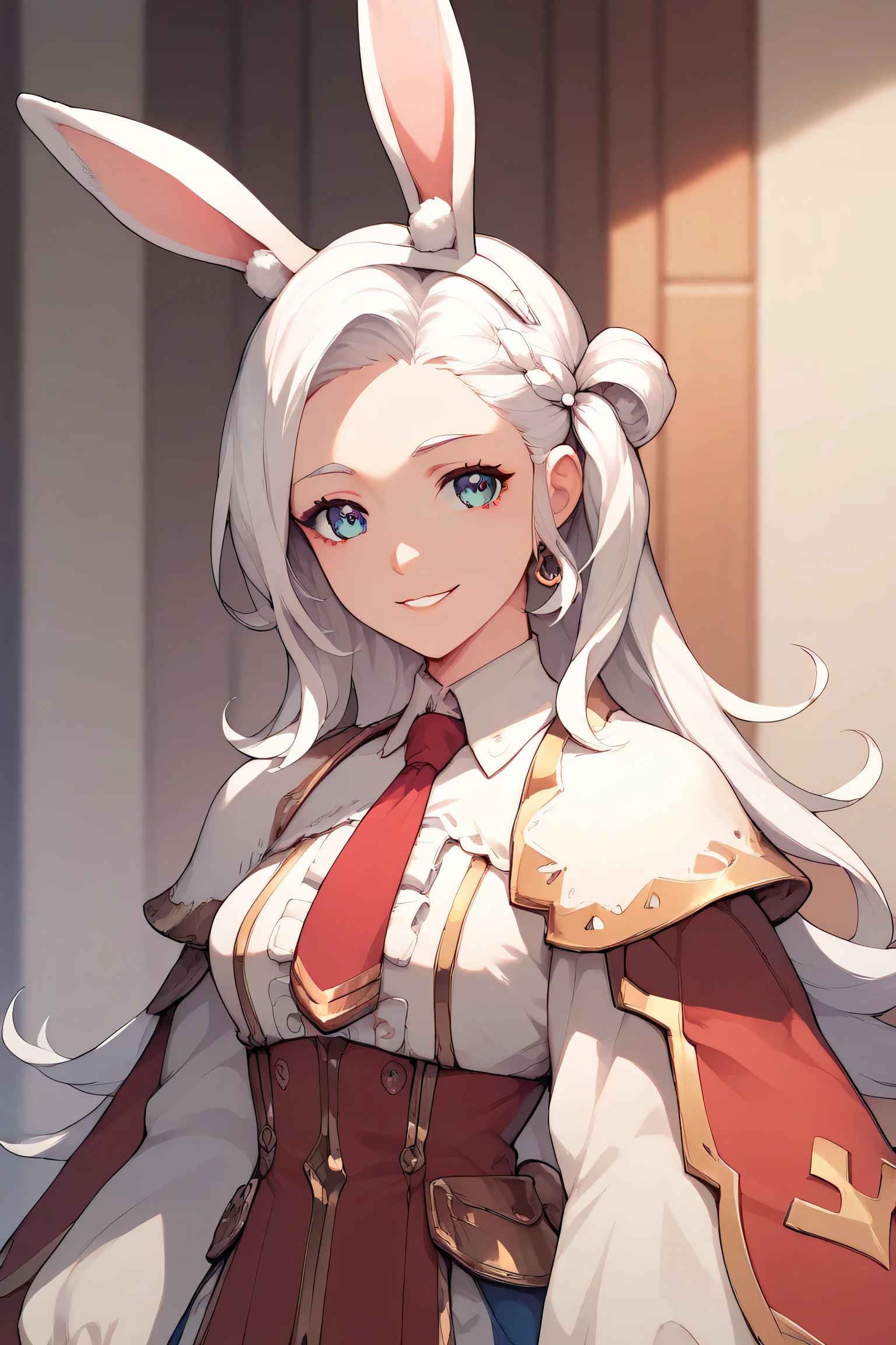 , 1girl, solo, emone, white hair, rabbit ears, smile
