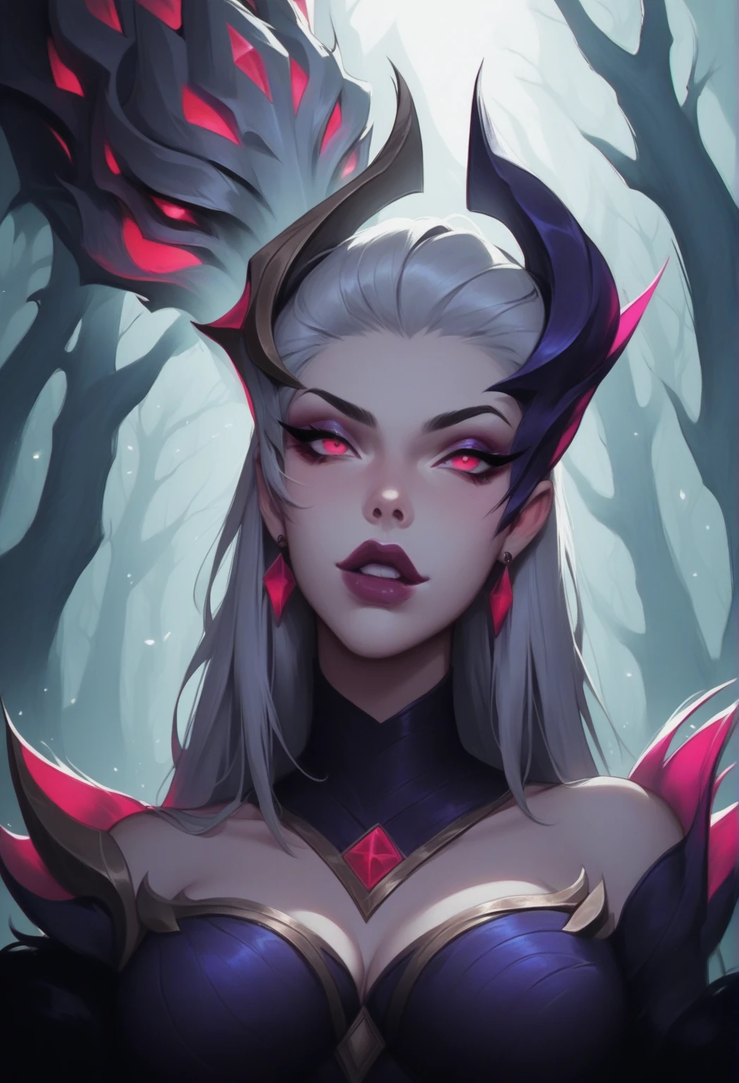 score_9, score_8_up, score_7_up, <lora:sirfy-15:1> sirfy, 1girl, long hair, red eyes, demonic, horns, dark armor, end boss, throne room, gothic architecture, fire and brimstone, dark magic, intimidating, glowing eyes, ominous