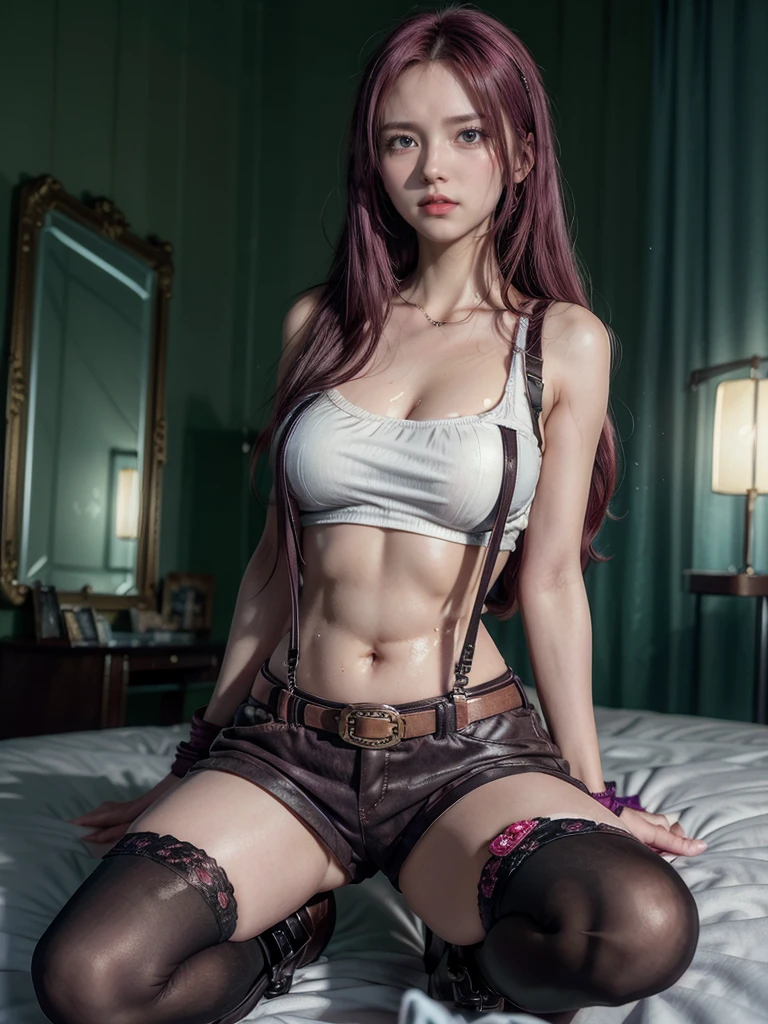 Ultra-fine illustrations, Ultra-high resolution, masterpiece, Highest quality, Perfect lighting, Detailed lighting, Dramatic Shadows, Ray Tracing, One beautiful white mature woman, (((solo))), ((voluptuous body:1.5)), View your viewers, big chest, big ass, Exposed cleavage, Beautiful and delicate hazel eyes, Sharp Face, Clear Eyes, Long Bang, ((Medium curls blonde hair:1.2)), ((Post-apocalyptic fiction)), ((desert:1.2)), Combat Uniform, Military Harness, Resident Evil Series, whole body, spread legs, open legs, arms behind back,