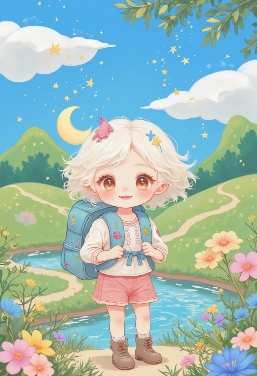 A cute chibi backpacker girl is on a journey to find happiness.