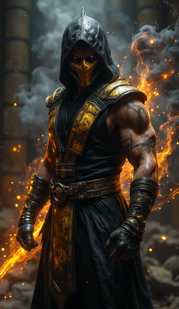 ((Tremor do Mortal Kombat, ultra realistic)), (((corpo inteiro))), ((perfect hands)), atordoante, hyper realistic, octan render, surrounded by the effect of smoke and lightning, Estilo Mortal Kombat, Fundo antigo, elegante, atordoante, (papel de parede), arte conceitual, detalhes intrincados, altamente detalhado, ((cinemactic)), Dramatic, (extremely high quality, Concedido, master part:1.5), (fotorrealista:1.5), fotografia, Realistic photo, Nikon, luz natural, 4k, highes definition, XF IQ4, 150MP, 50 millimeters, ISO 1000 Certification, 1/250 Anos, luz natural, Adobe Lightroom, photolab, Photographic Affinity, PhotoDirector 365,