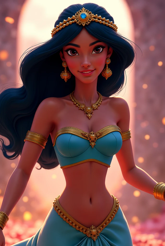 Stunning Princess Jasmine, photo in 8k, in action, cinematic.