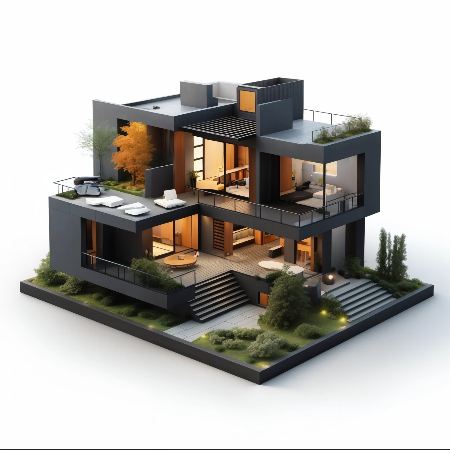 building, house by zaha hadid, people, car, lawn, walkways