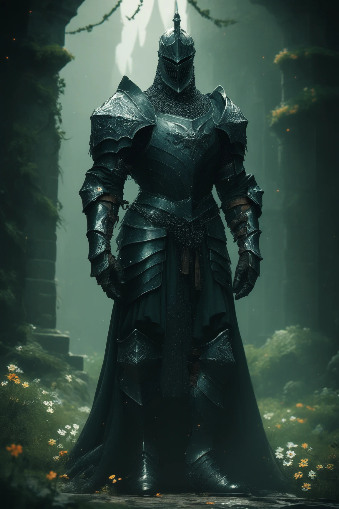 A dark souls style medieval male armor full body 