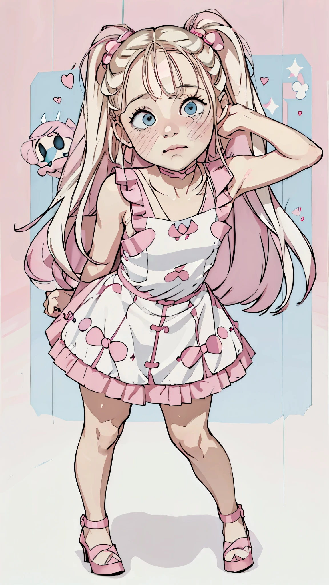 a cartoon girl with long blonde hair and a pink dress, in dress, , cute anime waifu in a nice dress, star butterfly, marin kitagawa fanart, full body portrait of a short!, yami kawaii, humanoid pink female squid girl, splash art anime lolionde anime girl with long hair, anime girl named lucy