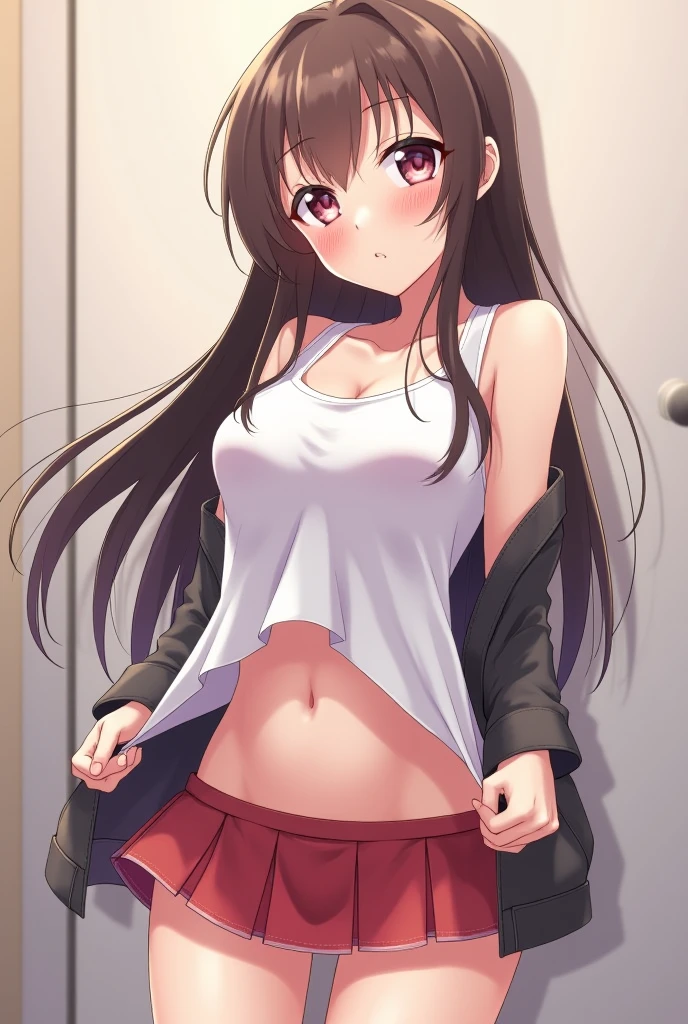 ((8K resolution))、((Highest quality))、((masterpiece))、((Very detailed))((((dramatic))), (Anatomically correct)、The depth of the object to write、spycam、(Yuko Hajifuyu、Black Hair、high school girl、Fair skin、Earrings、shirt)、((Completely naked、pubic hair))、locker room