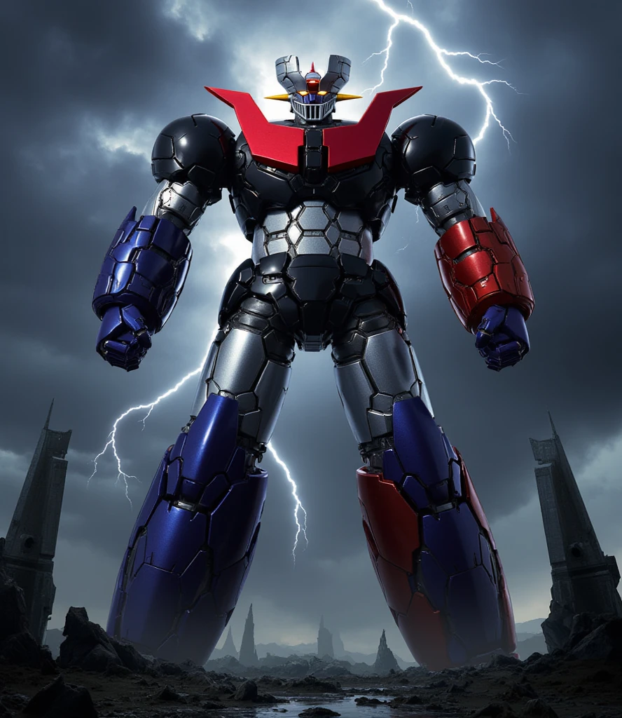  very realistic version of the modified Mazinger Z ,   Great Mazinger standing 100 meters high in a combat position.thunder　