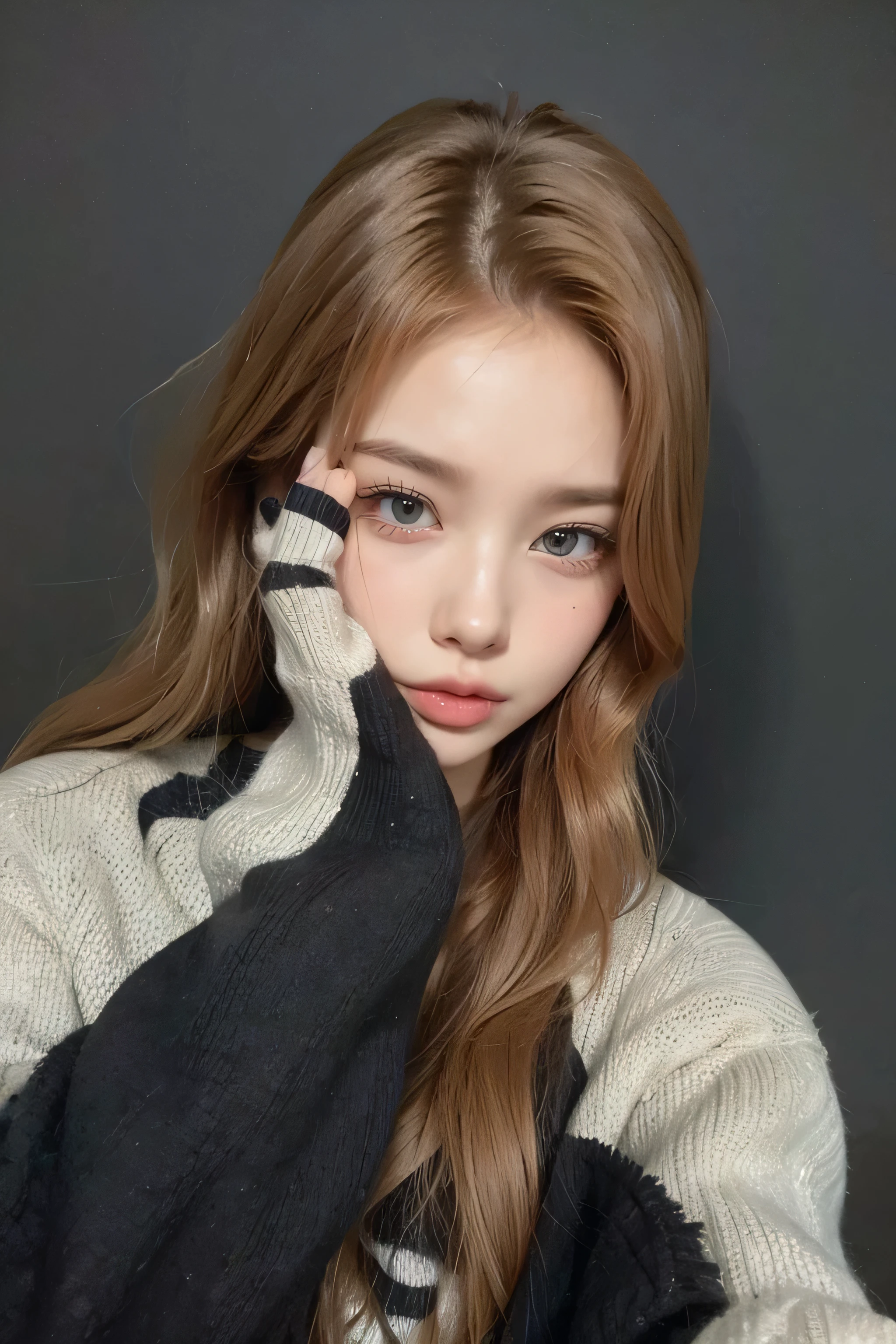 GIRL BLONDE CHILD with long hair wearing a scarf and a hat, sleepy fashion model face, sleepy, sleepy expression, Marisa Kirisame, wearing cute black scarf, prettier, sleeping, sick with a cold, Lalisa Manobal, Misa Amane*, very tired woman, sleeping, Takeyuki Kanda, Lalisa Manoban of blackpink