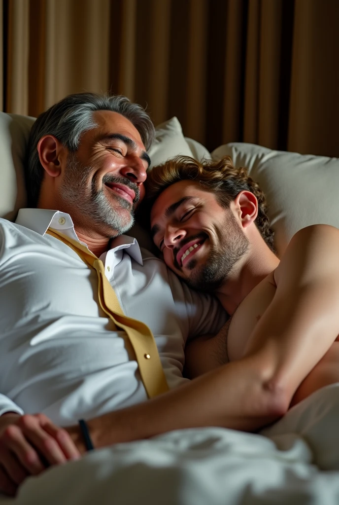 CURRENT PRESIDENT OF BRAZIL LULA and FORMER PRESIDENT JAIR BOLSONARO being boyfriend and girlfriend, with Lula blushing naked in a bed with Bolsonaro also naked, with his head in President Lula's pelvis, The two of them are naked, no clothing, NOT EVEN UNDERWEAR, NO BLANKETS OVER YOUR NAKED BODIES, no clothing, MAINLY YOUR REPRODUCTIVE ORGANS MUST BE IN SIGHT, no underwear on