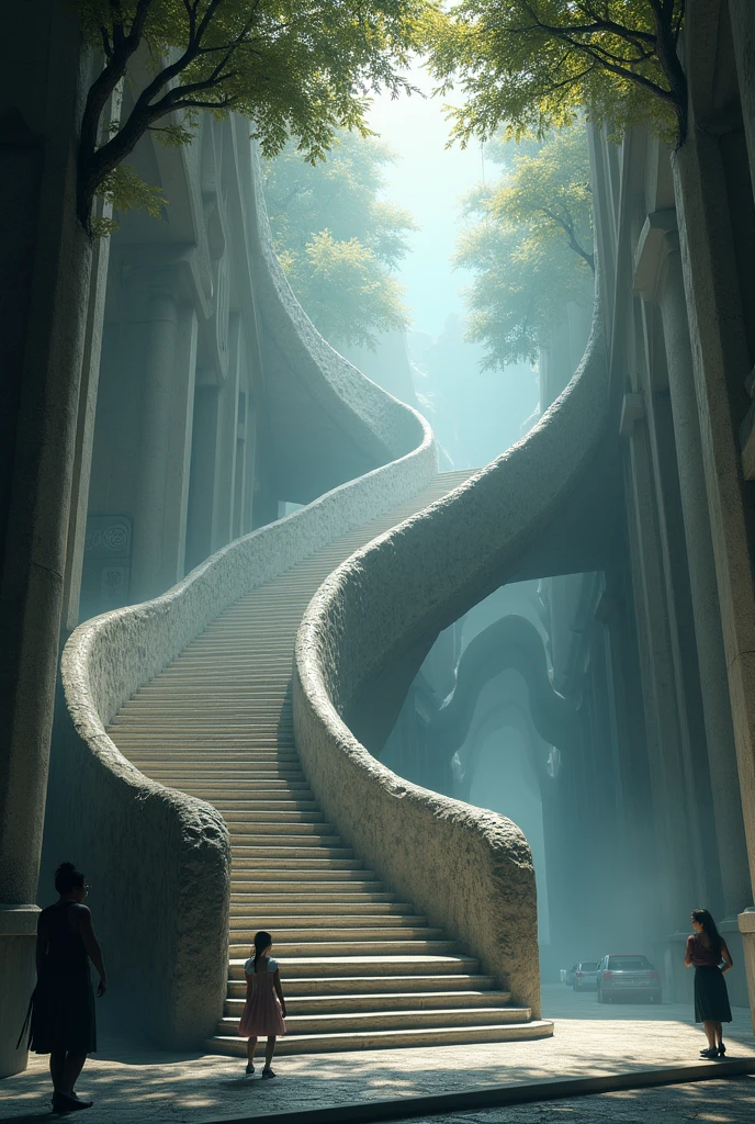 I want you to make a fantastic place where the stairs are in the foreground