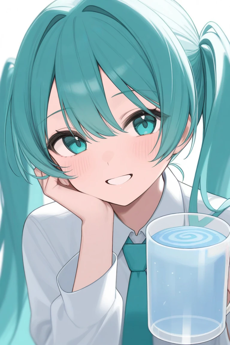 Hatsune Miku drinks semen in a transparent mug