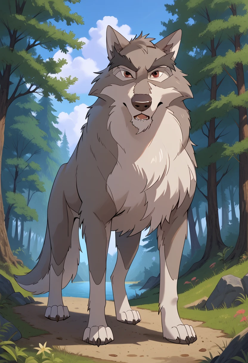 Nava, wolf, feral, male, solo, hi res, eyes focus, handsome, forest, sunny, forest background, detailed background, hi res, detailed eyes, eyes focus, big iris, 4k perfect eyes, perfect face, 5fingers, best artwork, highly detailed ultra quality, full body