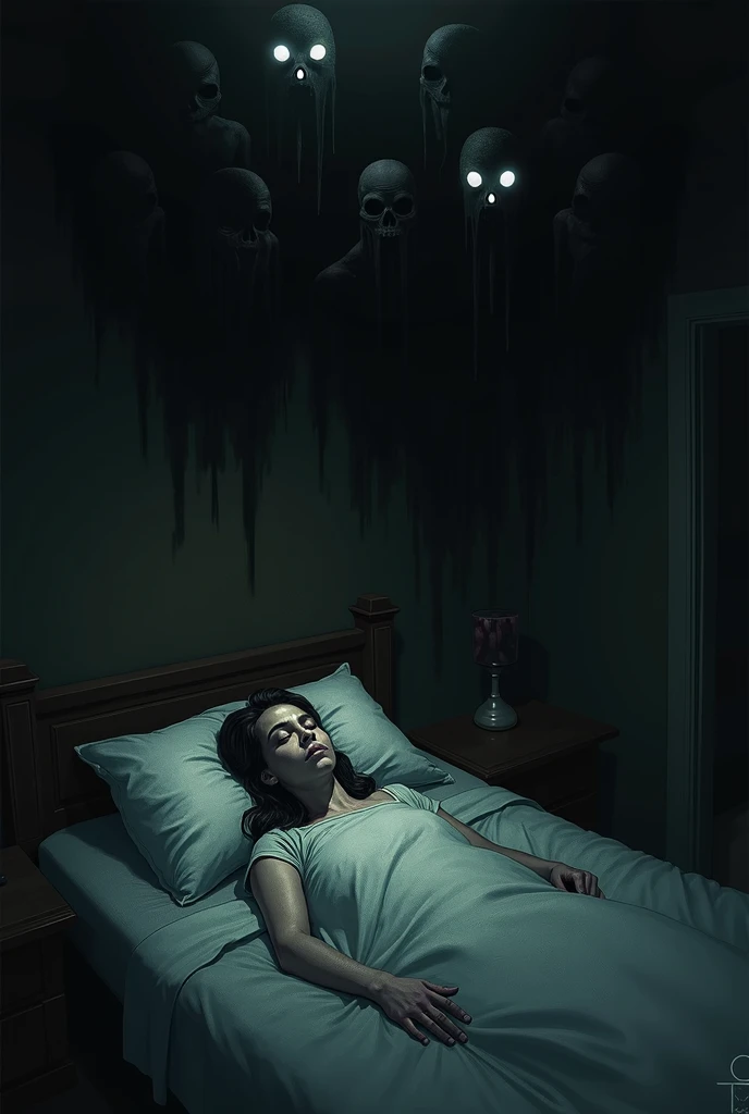 mentixis girl death in bedroom, dark enigmatic atmosphere
