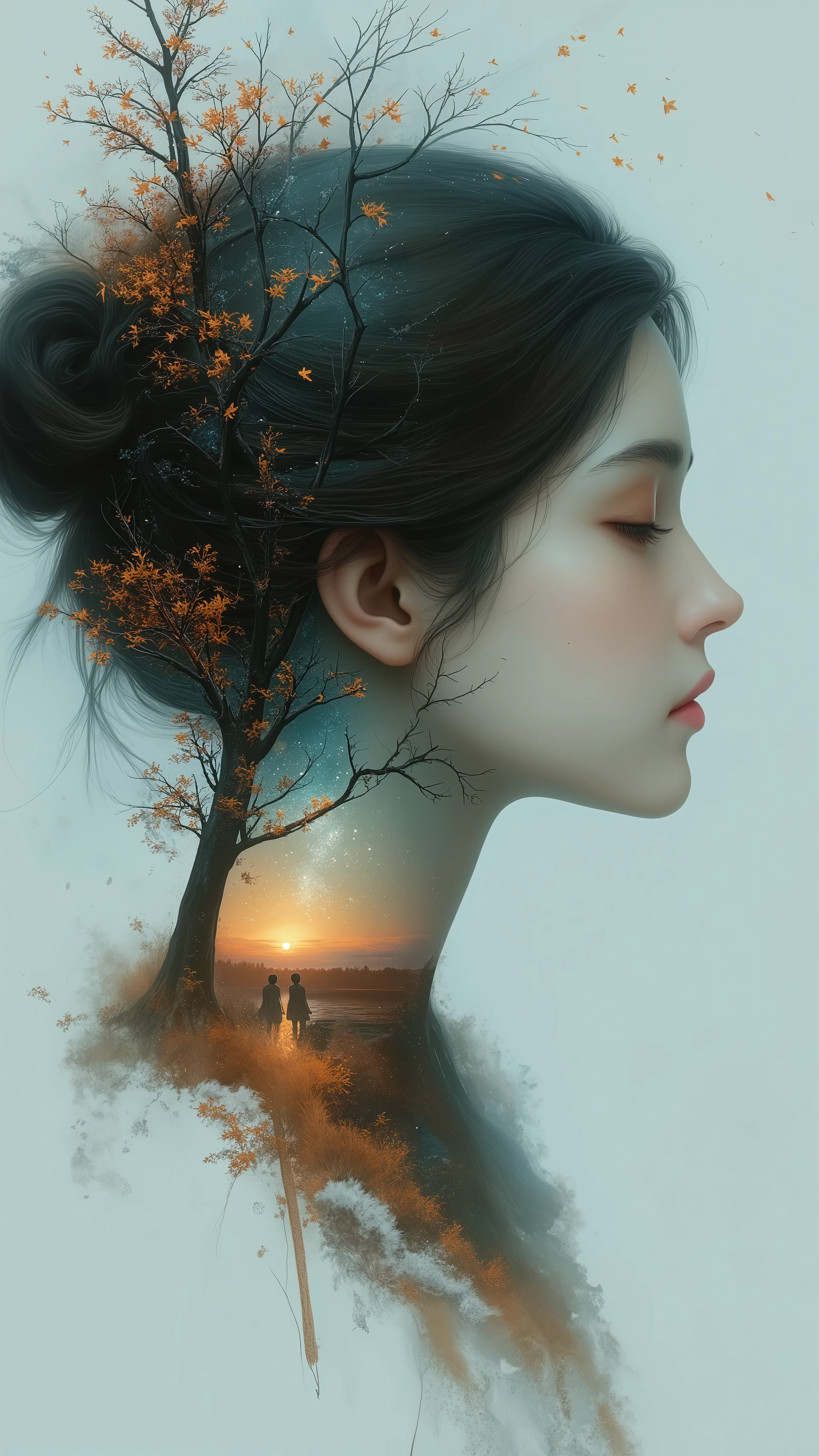 There is a woman with a tree in her hair - SeaArt AI