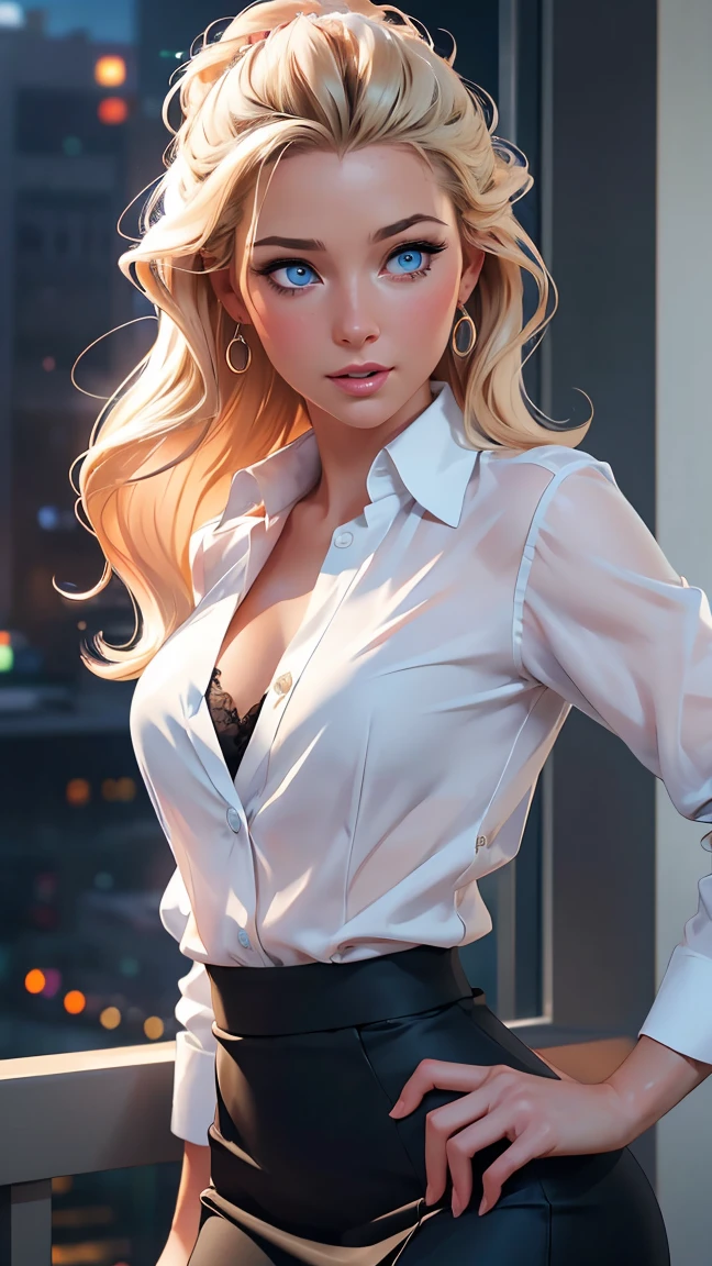 christaaot, perfect eyes, beautiful eyes, 1girl, detailed hair, ((discret smile)), full body, blonde hair, white shirt, white panties, (masterpiece), high-resolution, detailed skin, ultra-detailed, transparent, normal lightning, sexy, cute, confident, seductive