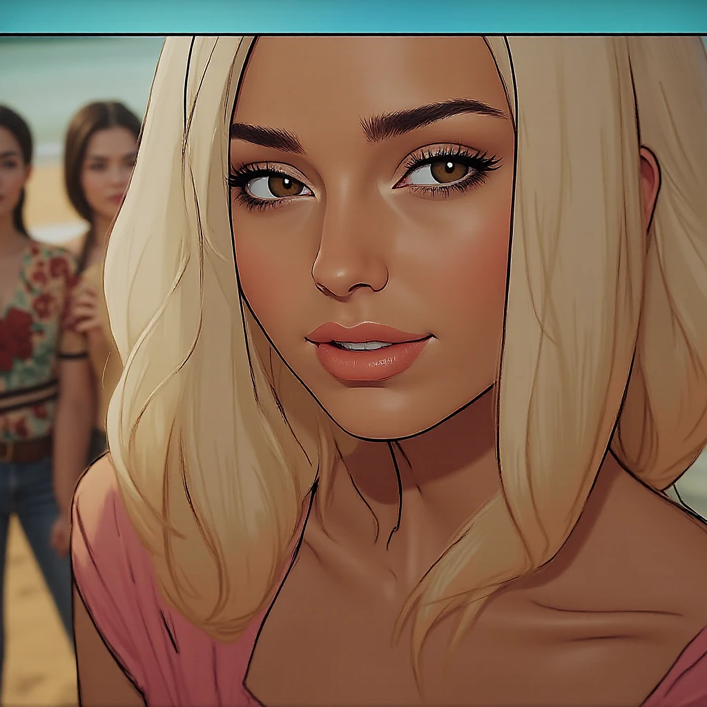 rating_safe, family photo, many different characters in lora, palm trees, looking at viewer, score_9, score_8_up, score_7_up, score_6_up, score_5_up, score_4_up