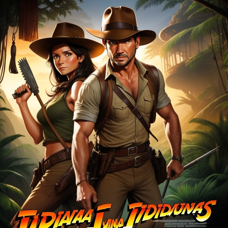 Lexa Doig (age 26) as Indian Jones, armed with her whip and pistol she explores a jungle ruin infested with snakes and spiders