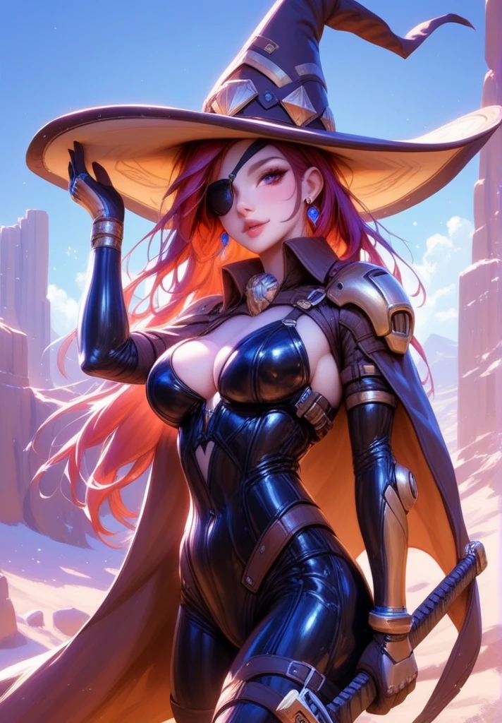 Woman, Space Pirate, Very Large Chest, Skin Tight Space Suit, Eye Patch, Pirate Hat, In SPace Ship, Mischievous