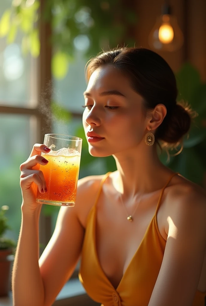Create an image that shows (((a cup of ginger tea))) being enjoyed by a MAN and full of energy. She could be in a (revitalizing landscape) such as a sunny beach or a field of flowers. Use elements such as sun rays, sea waves or vibrant flowers to convey a feeling of vitality.