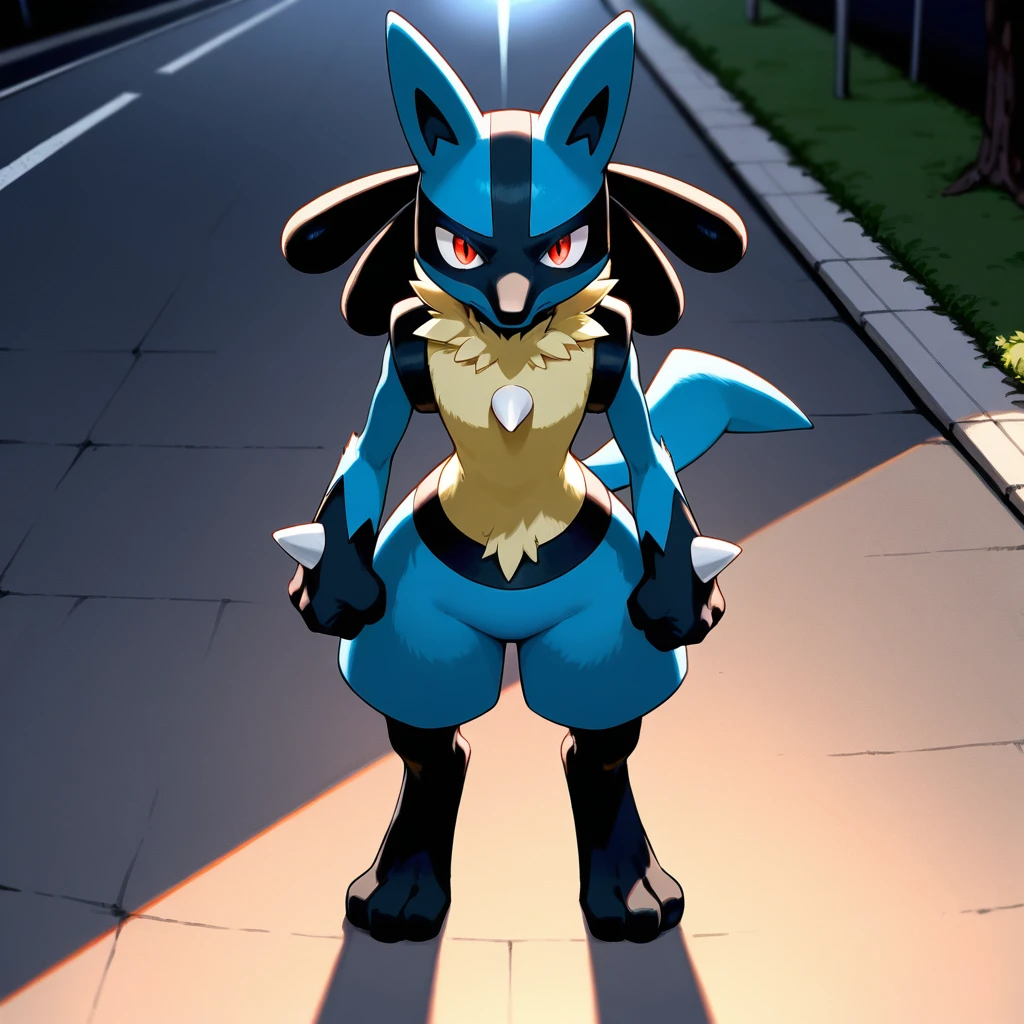 Excellent quality, 1 girl, giant size, black fur, curved hair, hair covered right eye, yellow eyes, horny expression, very happy, female wolf, pokemon, pokemon evolution, electric and dark type, (female, furry, anthro), wearing yellow bikini, big breasts, wide hips. big thighs, ultra-HD.