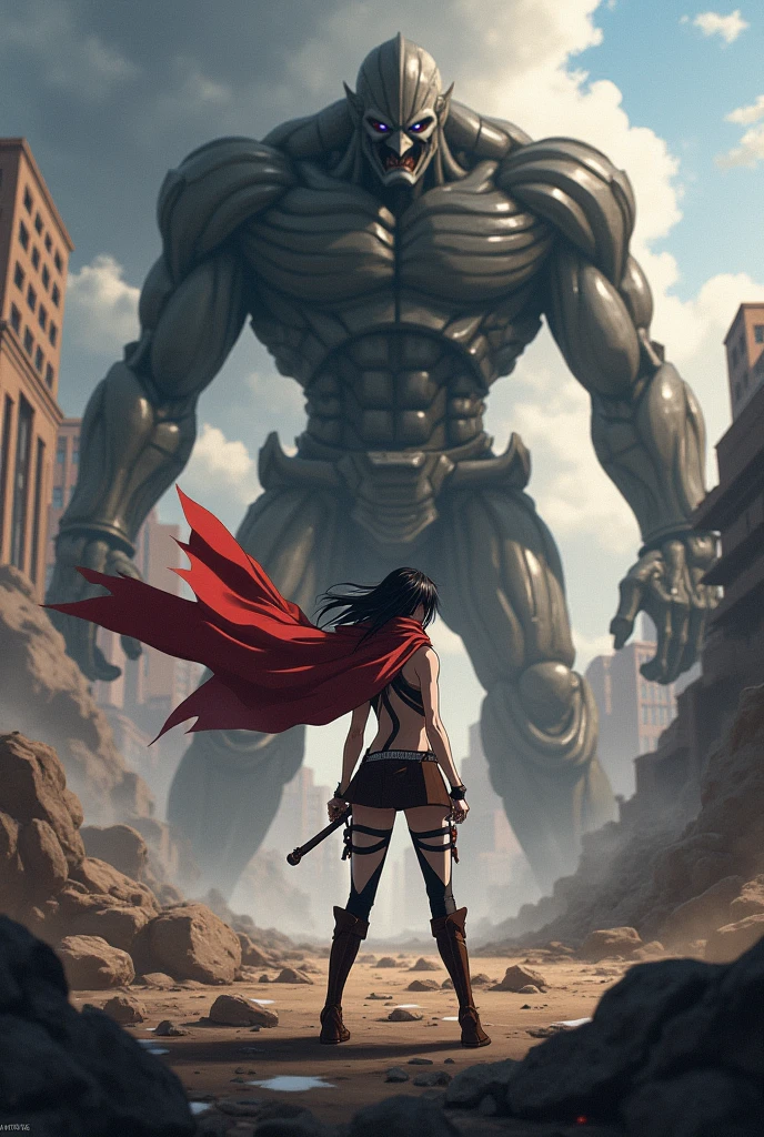 there is a woman standing in front of a group of muscular military men