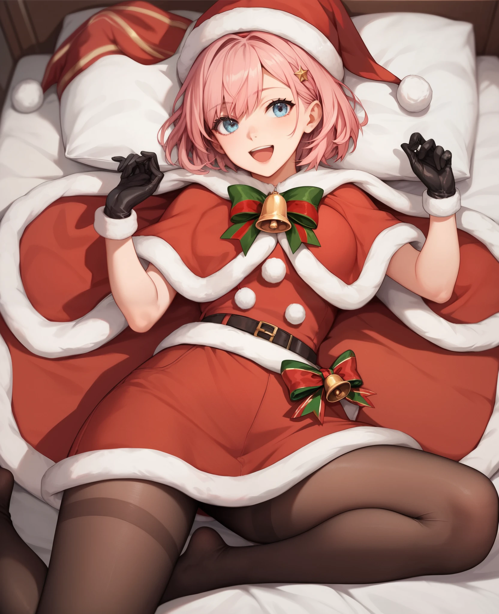 (master piece: 1.1), mina ashido, pink skin, chibi, pink hair, ((a close up of a girl inside a christmas box gift)), (yellow pupil), lying down, detailed horns on head, pink hair BREAK arms and hands behind, well detailed hands, perfect_hand BREAK bondage, inside the box, full body, lying on side, bound, arms behind back, detailed fur tied BREAK high detailed face, ((christmas costume, christmas outfit, red and white clothes)) BREAK (sfw), detailed background, sharp details, day, clear environment, (christmas_box_gifts, christmas gifts around, christmas set), from above view