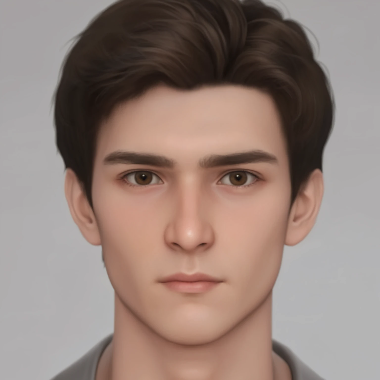 There is a man ( , handsome college boy ) 20 years, with short hair and suit , asistente hiper realistic , sujeto hiper realistic , Chico anime realistic , anime style realism , estilo de arte anime realistic , estilo de arte de anime realistic , Estilo anime 3D realistic , Portrait of an anime boy , artwork in the style of Guweiz , Detailed Portrait of an anime boy , incredible anime face portrait . model, of Irish origin ( beautiful) y Anglo-American ( beautiful), I just saw the spectator , retrato( realistic :1.4), (:1.0), hazel eyes , eyes (perfect,Serious),eyelash( perfect girl ),shirt, eyebrows (perfect), dyed hair (brown ), perfect hair , straight hair (perfect), ( secretario professional ), hairstyle type (deshilachado ), oval and elongated face , square face , triangular chin , thin face, slim build , ( Detailed , ultra ,,- Detailed , high Detailed , ultra realistic 8K CG, obra de arte perfect girl chica , lyrical), wooden table , flores, Internal, expression(carefree, Serious) , no earning, film, bokeh, professional, 4k, Dynamic and very detailed lighting , fotor realistic , 8K, raw, rico, Intricate Details , Peter Parker(spiderman)