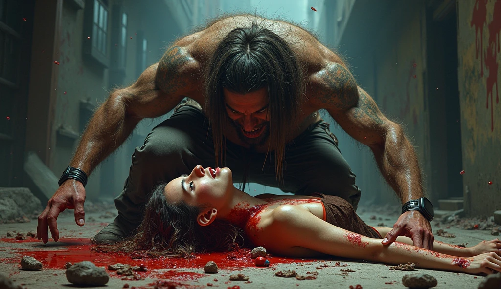 A naked man eating a woman
