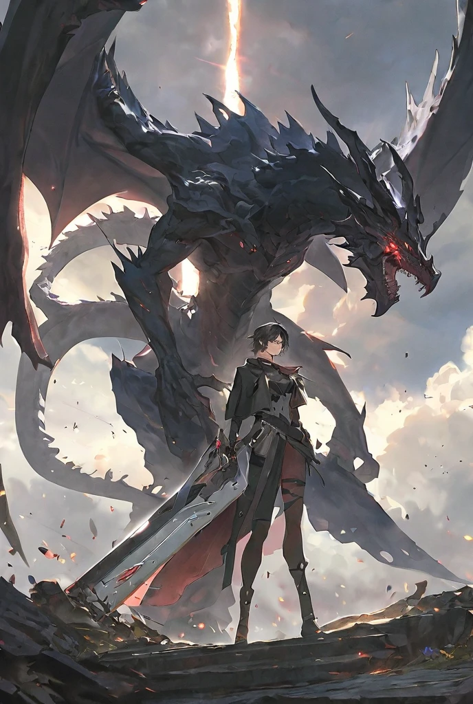 a black dragon cyborg, full,
holding a giant greatsword with a mechanical