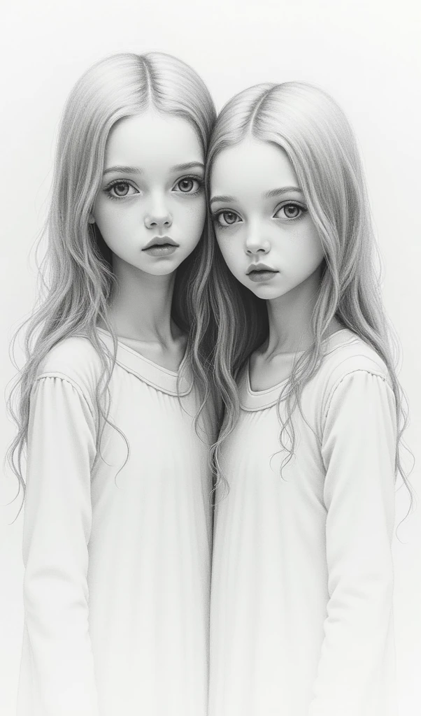 desenho de duas mulheres com cabelos longos e camisa branca, realistic sketch, beautiful Gemini twins portrait, duas meninas, pencil draw, desenho preto e branco, beautiful estilo de desenho, a pencil draw, beautiful Gemini twins, traditional estilo de desenho, sketch art, art sketch, desenho de realismo, pencil draw, hyperrealistic sketch, sisters, arte tradicional, estilo de desenho, with a twin