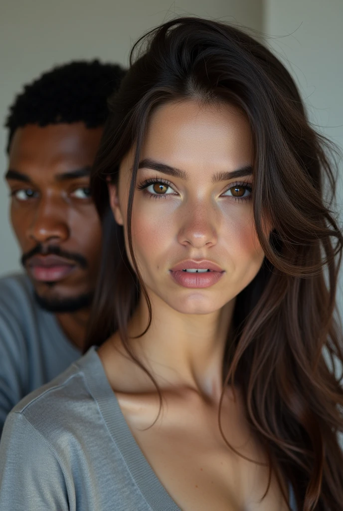 girl, beautiful, teenager, black hair, blue eyes, blue eyes, Isis Valverde's face, kissing a dark-skinned boy