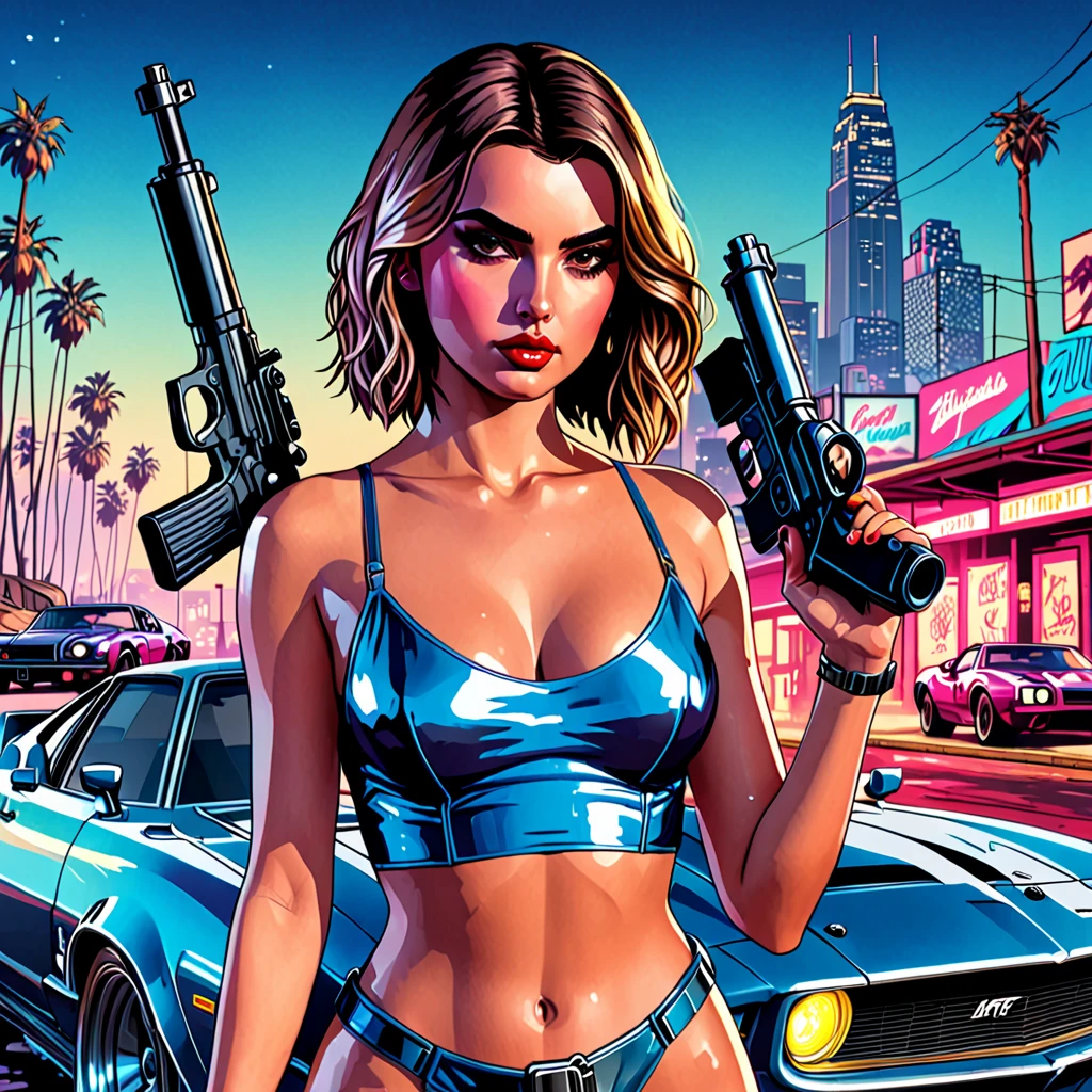 ((GTAV style picture)), digital art of fictional hot girl with big body, perfect.