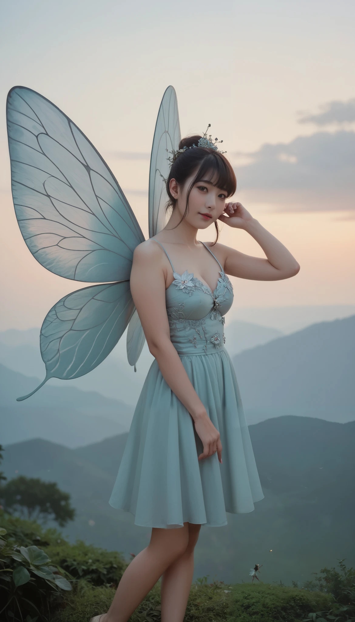 masterpiece, fairy, Korean girl, dusk, high contrast, Ghibli style , It's very complicated, Very Detailed , Photorealistic style , big boobs