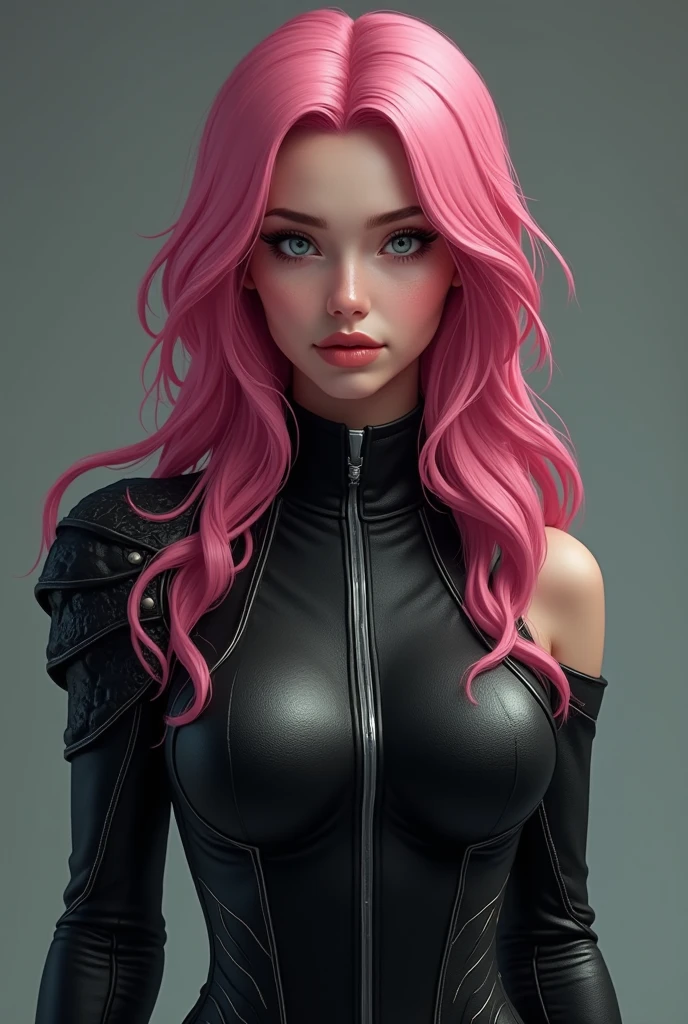extremely detailed and realistic (brightly colored digital comic art with stroked outlines), 3/4 body portrait, jenna jameson, hourglass figure, cleavage, intense eye contact, (dominatrix aesthetic, barbiepunk), artistic erotica, detailed eyes, perfect face, (natural skin texture, highly detailed face), best quality, masterpiece, absurdres, by holly randall,