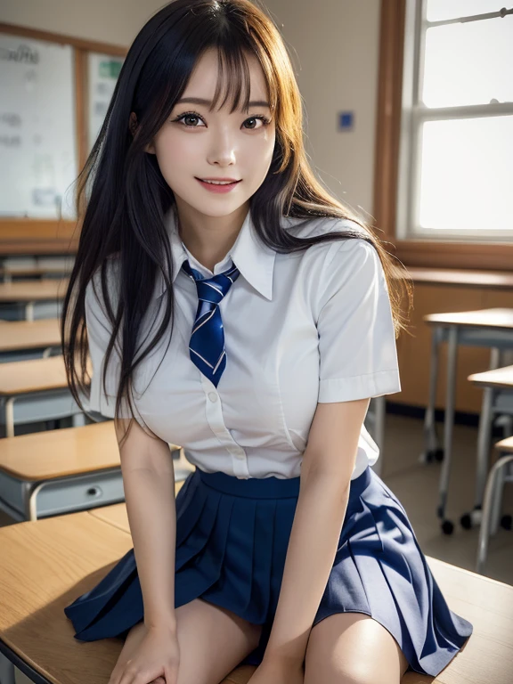 masutepiece, Best Quality, japanaese girl, 8K, Raw photo, top-notch quality, masutepiece, nffsw:1.2, exceptionally detailed RAW color photo, professional-grade photograph, (Realistic, Photorealistic:1.37), (highly detailedskin:1.2), Ultra-high resolution, (lenz 50mm), (masutepiece, top-quality:1.3), (Ultra detailed 8K cg:1.2), (hyper realisitic:1.35), (Photorealistic:1.45), (Realistic:1.4), Cowboy Shot,
1 beautiful Japanese girl, 22 years old, super model, Japanese Idol, __expression__, Large breasts, (sitting on the desk:1.1), (School uniform:1.4), (Spread legs:1.2),
(School classroom background:1.1)、Korean Idol、Nogizaka Idol、hposing Gravure Idol、Adults、女優