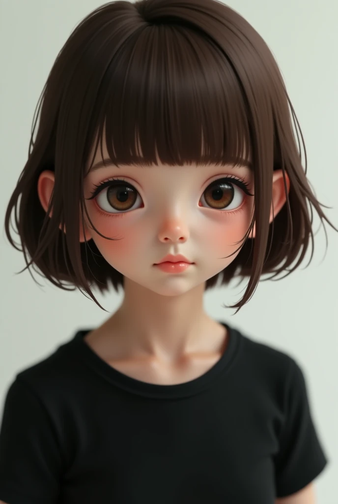 Make a pretty big-eyed blythe doll, with short straight hair and a clear forehead