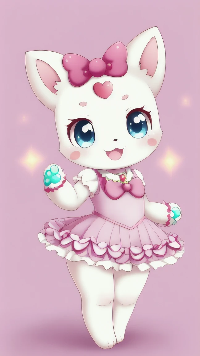 Cute, creature, white, chibi, =3, 1 girl, solo, sfw, paws, jewelpet, magical girl, precure, no panties