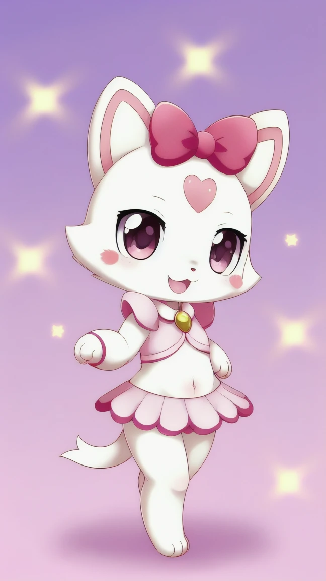 Cute, creature, white, chibi, =3, 1 girl, solo, sfw, paws, jewelpet, magical girl, precure, no panties