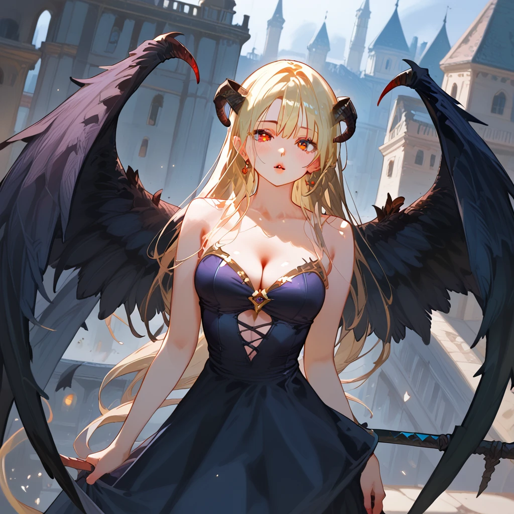 kirisame marisa, kirisame marisa, touhou project, touhou project, touhou project, feet out of frame, Top view, focus on eyes, cowboy shot, incredibly detailed, neat figure, Beautiful detailed girl, 10 years old, messy long hair, messy hair, eyes visible through hair, hair over shoulder, gold hair.lace, hair fluttering in the wind, extremely beautiful detailed anime face and eyes, ^ ^, green pupil, lightning in hand, large breasts, perfect and delicate limbs, blue eye, bright skin, Beautiful accessories, beautiful and detailed dragon&apos head, beautiful and detailed dragon&apos,s head, cross necklace, holding weapon, ice crystal texture wings, dark dress, coat, Black gauze skirt, black footwear, marbling with hair and clothes, black background Clothes, dream, Magic circle, night sky background, cold light, complex details, extremely detailed, wallpaper 8k CG, extremely detailed,